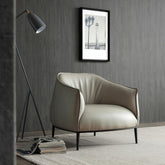 Light Grey Benbow Leisure Chair in Dark Faux Leather with Sanded Black Coated Steel Legs